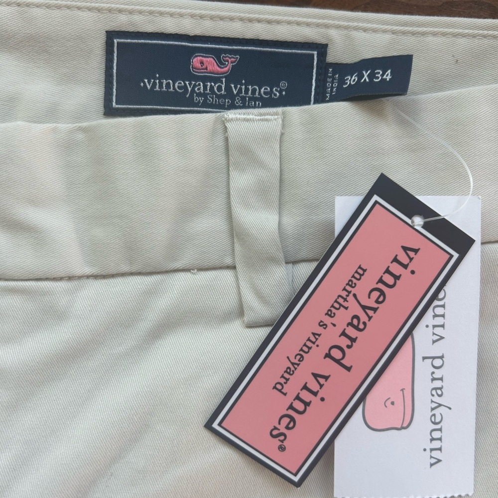 Vineyard Vines Cream Khaki Pants with Pink Tag